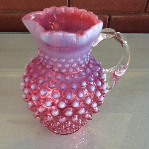 Vintage Fenton Cranberry Opalescent Hobnail Glass Pitcher